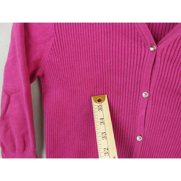 Izod Fuschia 3/4 Sleeve Ribbed Cardigan Sweater Medium Buttoned - Picture 8 of 9